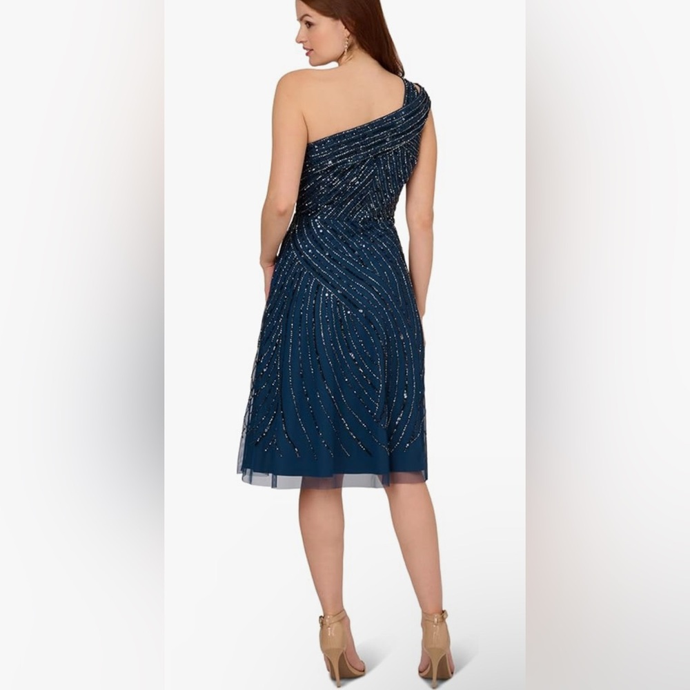 Adrianna Papell Women's Beaded One Shoulder Dress Sz 10 - Picture 4 of 4